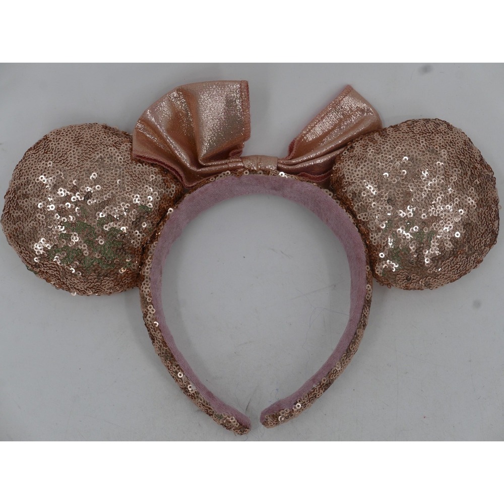 Disney Minnie Mouse Aulani Ear Headband Adult Pink Sequin Bow Ears Rose Gold